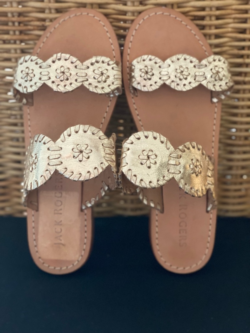 Jack Rogers  Lauren Flat Sandal Gold Sz 7.5 NWOT $138 - Picture 3 of 8